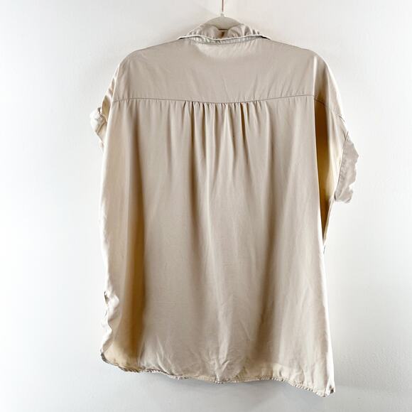 Quince Vintage Wash 100% Tencel Short Sleeve Camp Shirt Shale Tan XL - Picture 8 of 8